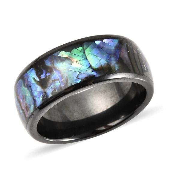Unisex Abalone and Black Ceramic Ring in Stainless Steel Size 6.75 - Picture 7 of 7